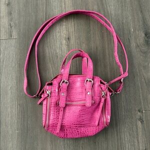 Girls Fuschia Pink Croc-Embossed Mini Crossbody Bag